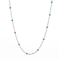 Bohemian silver beaded necklace featuring green accent beads in a U-shaped arrangement - Silver Emerald Green (PDD138)