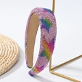 Roze brede haarband met luxe kleurrijke strass regenboogster patronen voor dames - Strass Gradiënt Rozerode Ster