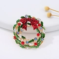 Christmas wreath brooch featuring green enamel leaves and colorful rhinestones - Christmas Wreath / 4.5x4.5cm