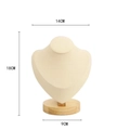 Beige linen necklace display bust with natural wooden base, dimensions 14x18x9cm - Microfiber Leather / Small / Beige