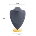Black velvet necklace bust display stand with 28cm height and beech wood base - Microfiber Leather / Large / Dark Gray