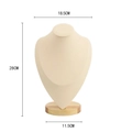 Minimalist beige neck bust necklace display with wooden base, 28cm height jewelry holder - Microfiber Leather / Large / Beige
