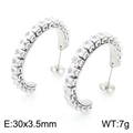 Silver stainless steel C-shaped hoop earrings with square zircon stones, size 30mm x 3.5mm - Silver-30x3.5mm(KE104539-KFC)