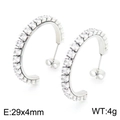Silver stainless steel C-shaped earrings with white zircon, size 29x4mm and weight 4g - Silver-29x4mm(KE104545-KFC)