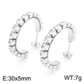 Silver stainless steel C-shaped hoop earrings with inlaid white zircons 30x5mm - Silver-30x5mm(KE104548-KFC)