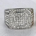 Silver-plated octagonal hip hop ring with pave cubic zirconia stones in wide band style - US 10 / Silver