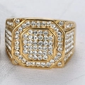 Hip hop gold plated titanium steel ring for men with pavé set white zircons - US 7 / Gold