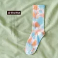 Tie-dye crew socks in sky blue and orange gradient cotton fabric for street fashion - Sky Blue