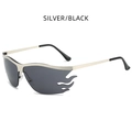 Lunettes de soleil sans monture en forme de flamme, argent et noir, verres gris foncé - Argent/Noir