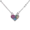 Rainbow heart pendant necklace with multi-colored crystals and silver chain for women - Sweet Heart Style / Style 2-Silver
