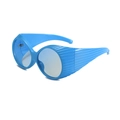 Fashionable oversized round sunglasses in bright blue finish with pleated temple design - Blue Frame Gradient Blue Lens