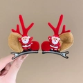 Cute Christmas reindeer antler hair clips with Santa Claus doll and red pompoms - 37# Red Antler Santa Claus Doll Pair
