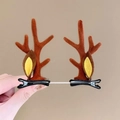 Cute brown plush reindeer antler hair clips with yellow ears and black duckbill base - 41# Brown Antler Yellow Ear Pair