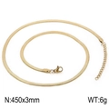 Golden stainless steel flat snake chain set including 450x3mm necklace and bracelet - 450x3mm / Gold