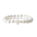 Detail of white turquoise beaded bracelet featuring a smooth polished cross charm detail - Porcelain White (CB00398)