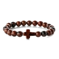 Bracciale religioso di perle in pietra naturale con diaspro rosso e ciondolo a croce - Ossidiana Mogano