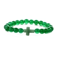Green natural stone beaded bracelet featuring a minimalist cross charm for daily fashion - Green Chalcedony (CB00398)