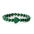 Malachite style beaded bracelet with green striped stones and heart-shaped center charm - Malachite