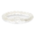 Translucent white crystal beaded bracelet with a central heart-shaped stone charm - White Stone
