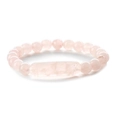Rosa Naturstein Perlenarmband mit rechteckigem Energie-Kristall auf weißem Grund - Elastischer Perlenstil / Rosenquarz (CB00401)