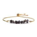Adjustable gold chain bracelet featuring natural raw crushed amethyst crystal beads - Gold & Grey Agate