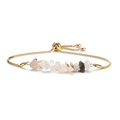 Detail of adjustable gold slider bracelet with natural crystal crushed stone beads - Gold & Black Rutilated Quartz