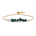 Minimalist gold box chain bracelet with irregular green stone beads and adjustable clasp - Gold & Malachite Style