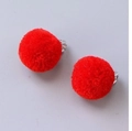 Cute children clip-on earrings featuring soft red plush balls with silver metal clips - 25# Red Pompom / Clip-on Earrings Pair