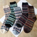 Five pairs of men's vintage ethnic wool socks in various autumn colors and patterns - One Size / Striped Rhombus