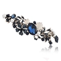 Vintage floral spring clip with deep blue crystal and opalescent cat eye stones - F48-4 Gem Flower Style