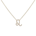 Detailed close-up of golden Leo zodiac pendant encrusted with sparkling clear gemstones - Gold Leo