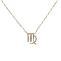 Close-up of gold Virgo zodiac pendant necklace with sparkling cubic zirconia inlay - Gold Virgo