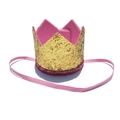 Sparkling gold sequin birthday crown for dogs with pink felt lining and elastic strap - Crown / Pink