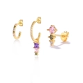 Detailed macro view of three gold earrings featuring colorful zircon stones on white background - #4 Gold-Set of 3 (Multi-color Zirconia)