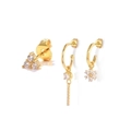 Detail of three-piece gold earring set featuring zircon studs and sunburst pendants - Gold Sun Pendant 3-Piece Set (#12)