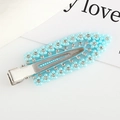 Blue flower hair clip with sparkling rhinestones and pearls on a silver metal base - Cyan
