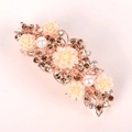 Detail of flower hair comb with pink resin petals, pearls and crystals on rose gold base - 8cm Spring Clip / Champagne