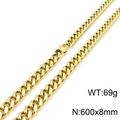 Detalle de cadena cubana de acero inoxidable dorado de 8 mm con cierre cuadrado y 60 cm largo - 8mm / Dorado