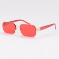 Chic rimless square sunglasses with translucent red lenses and golden metal accents - Red Frame Red Lens