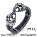 Pulsera calavera plata retro con textura de acero trenzado para hombres - Plata Antigua