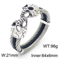Mens silver steel cable bracelet featuring detailed double skull head design accents - Steel Color Skull (KB163298-KFC)