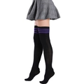 Black over-knee high socks with three purple stripes and campus style aesthetic - L (Height 52cm) / Black with Purple Stripes