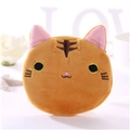 Cute ginger plush cat coin purse with embroidered details and a pink inner ear design - Solid Brown