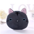 Cute black cat plush coin purse with blue embroidered eyes and pink inner ears - Grey