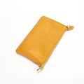 Slim yellow genuine leather envelope clutch with gold zipper and textured finish - Lychee Texture / Yellow