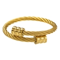 Detailed view of golden twisted cable open bangle with dual cylindrical end caps - ZJ3012-Silver Color