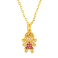 Dettaglio del ciondolo a forma di bambina con zirconi rosa e catena dorata - nkq85 Bambina (Zirconia Rosa)