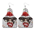 Orecchini a mucca natalizia con cappello di Babbo Natale e luci in pelle PU - 3-Luci di Natale Mucca Occhiali