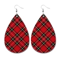 Detail of red and black buffalo plaid teardrop faux leather earrings with silver hooks - 6-Red Black Plaid Teardrop