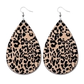 Macro detail of leopard print teardrop earrings with silver metal hooks on white background - 14-Beige Black Leopard Teardrop